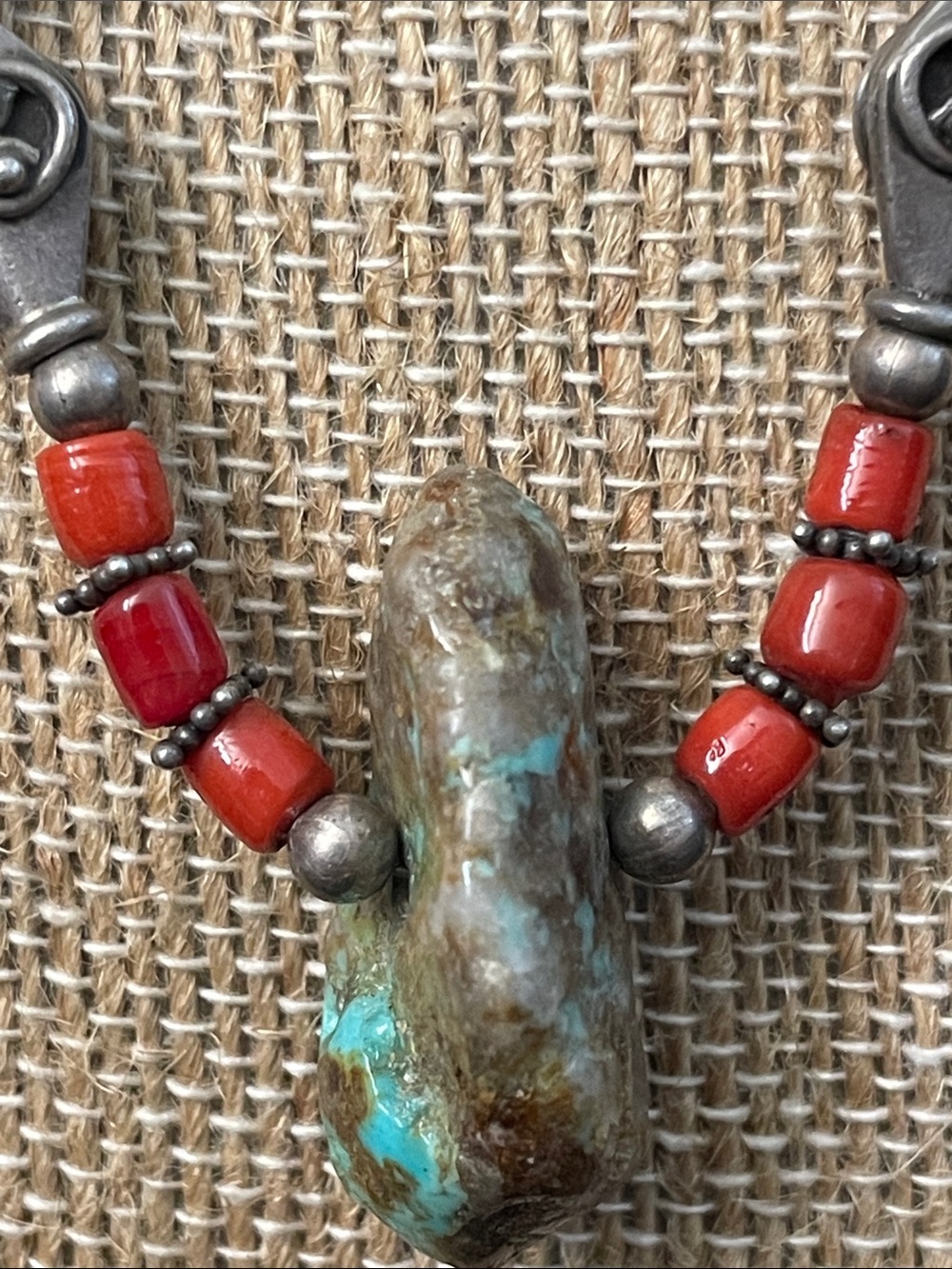 Handcrafted Turquoise & Coral Bead Pendant Necklace - Women Jewelry - Picture 2 of 8